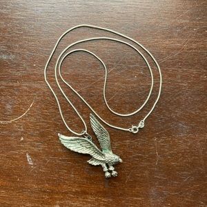 Biker Style Eagle Pendant on Silver Chain Necklace